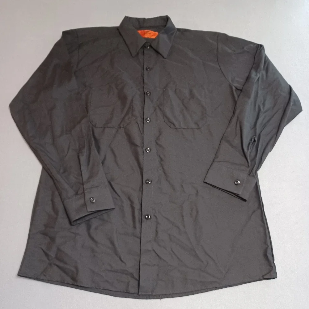 Red Kap Mens Long Sleeve Work Shirt Charcoal Gray Industrial Uniform SP14BK L RG